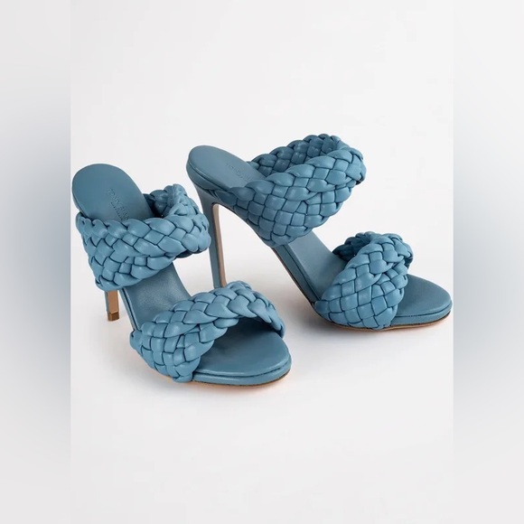 NWT Tony Bianco Kimberly Mule Women\'s Blue Braided Heeled Sandals‎ Size 8